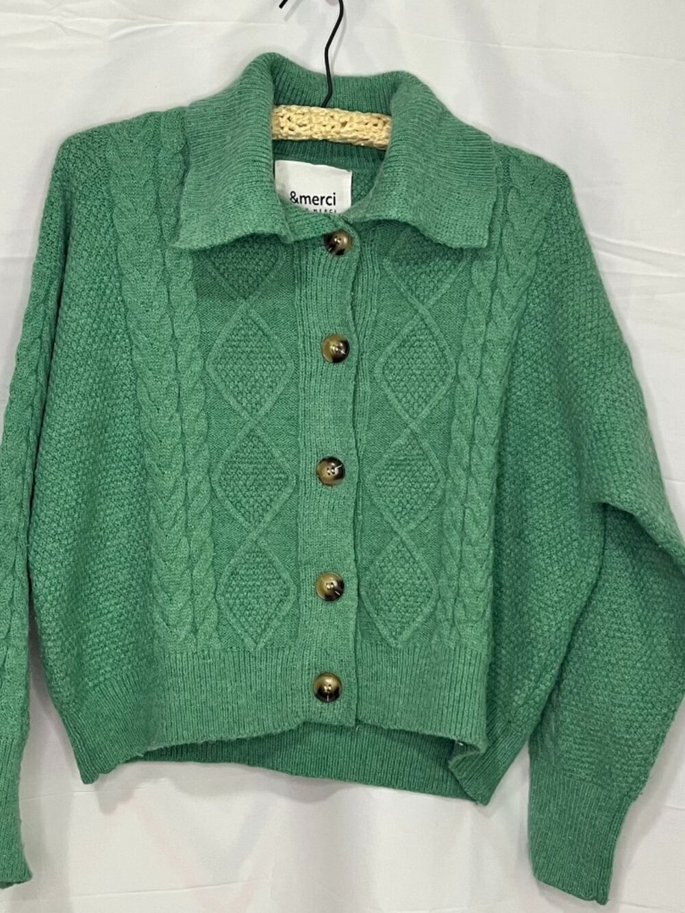& Merci Green Cable knit Cardigan Sweater Women’s Size Medium Acrylic Blend - Picture 1 of 5